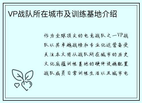 VP战队所在城市及训练基地介绍